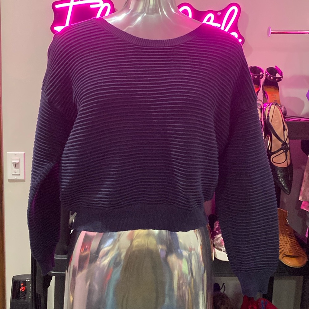 W118 By Walter Baker - Cropped Sweater-Ribbed midnight Blue Crop Sweater